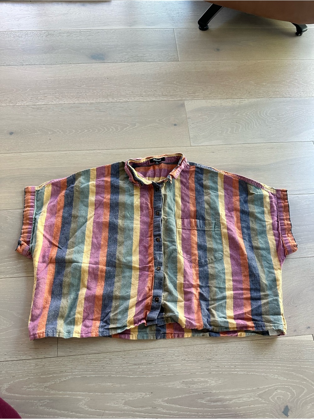 Madewell Women's Button Up Top Collard linen Multi Color Striped Size XL